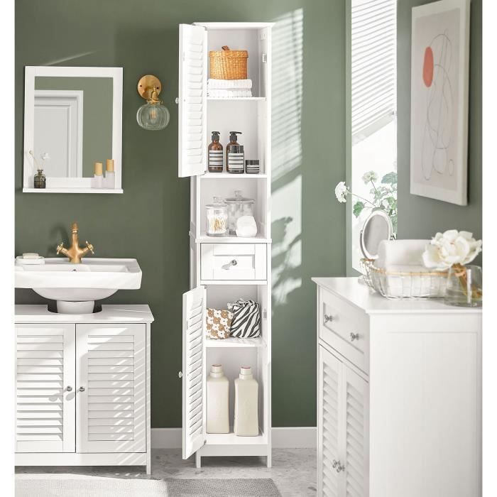 kleankin Meuble colonne de salle de bain armoire haute meuble rangement  avec 3 étagères et 2 tiroirs en MDF - 30 x 30 x 144 cm