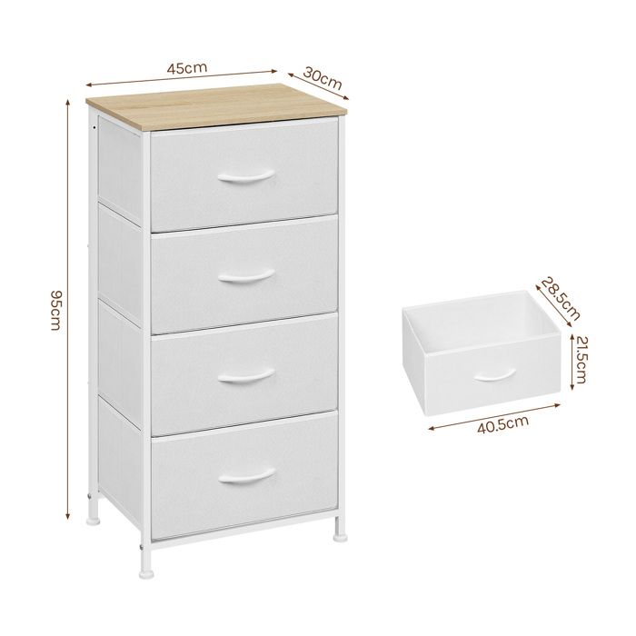 WOLTU Commode, Meuble à 4 Tiroirs en Tissu, Cadre en Métal, Dessus en WOLTU Commode, Meuble à 4 Tiroirs en Tissu, Cadre en Métal, Dessus en