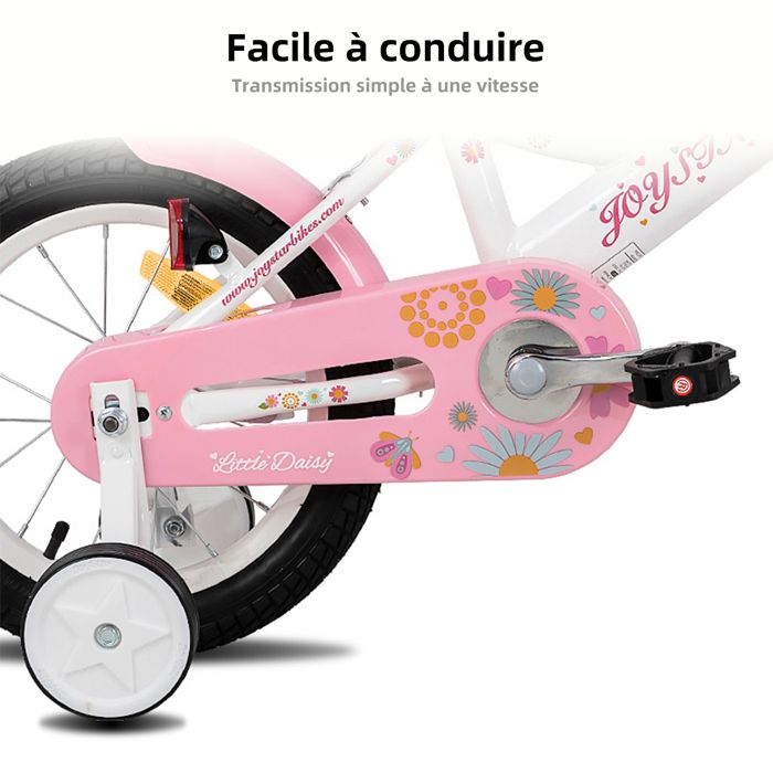 Vélo Enfant Joystar Berry 16 Pouces Avec Stabilisateurs - Pour 4 à 7 Ans, Garçons Et Filles, Couleur Blanc | Cadre Acier, Frein Double