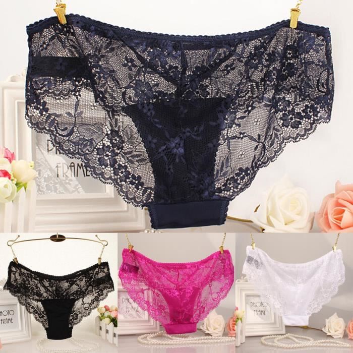 Sous vetement Culotte en soie glacee pour femmes Sexy en dentelle transparente respirante Lingerie sous vetements WHITE A8750 Blanc Cdiscount Pret a Porter