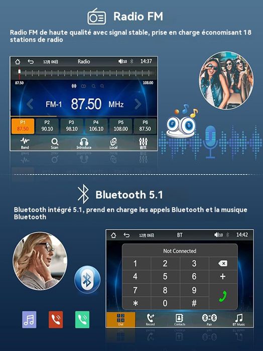 Autoradio 1 Din Con Schermo 6.9" - CarPlay E Android Auto Cablati, Bluetooth 5.2, Radio FM/AM, USB Type-C
