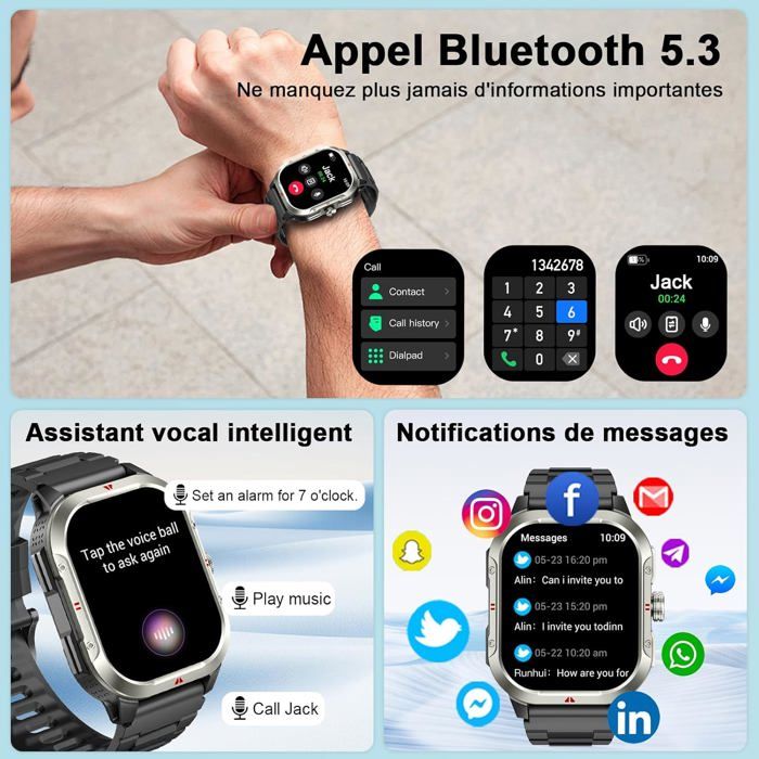 Montre Connectée 1.85 - Appels Bluetooth, 113 Sports, IP68, Cardio - Compatible Android/iOS Montre Connectée 1.85 - Appels Bluetooth, 113 Sports, IP68, Cardio - Compatible Android/iOS