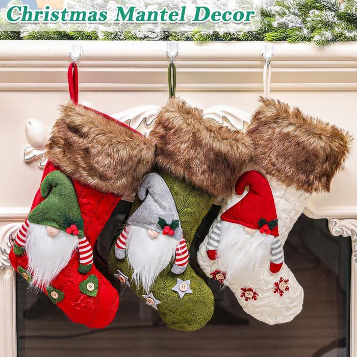 Lot De 6 Chaussettes De Noël Personnalisables - Avec étiquettes En Bois Et Marqueur, Pour Sapin Ou Cheminée