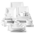 MALACASA Série Blance, 30 pièces Service de Table Complet en Porcelaine, Motif à rayures blanches  pour 6 Personnes-0
