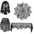 4PCS Halloween Runner dentelle noire Nappe ronde araignée Cobweb Table couverture Cheminée-0