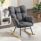 Fauteuil à bascule - DREAMMESPACE - Rocking chair en tissu lin - Gris - 1 place - Style scandinave moderne
