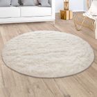 Paco Home Tapis De Salon Poil Long Shaggy Fausse Fourrure Pelucheux Pelucheux Crème Beige 160 cm rond