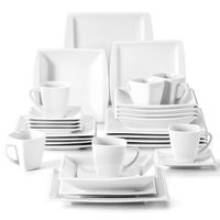 MALACASA Série Blance, 30 pièces Service de Table Complet en Porcelaine, Motif à rayures blanches  pour 6 Personnes