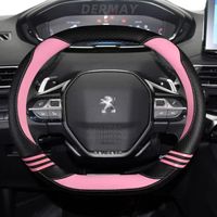 Accessoires auto intérieurs,Couvre-volant en fibre de carbone et cuir PU pour filles,accessoires de voiture à la - Rose[A41513]