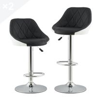 KITYTETY Lot de 2 Tabourets de Bar et Cuisine Design SIG - Chaises de Bar - Rotation à 360° et Hauteur Réglable (Noir et Blanc)