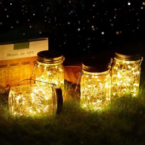 GUIRLANDE D'EXTÉRIEUR 4 Pièces Lumière De Jardin Solaire - Mason Jar Lampes Lanterne Solaire