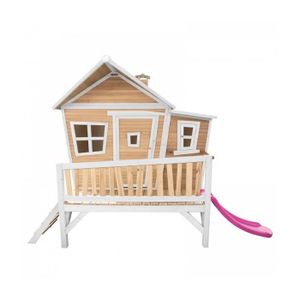 MAISONNETTE EXTÉRIEURE Maisonnette en bois pour enfants AXI Emma avec toboggan violet - Aire de jeux extérieure marron & blanc