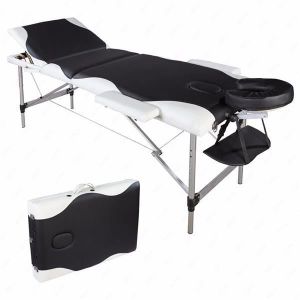TABLE DE MASSAGE - TABLE DE SOIN Table de Massage en style pliant à 3 sections Cuir et aluminium 185 x 60 x 81cm BLANC + NOIR