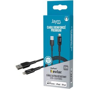 CÂBLE TÉLÉPHONE Cable Premium JAYM 2,50 m - USB-A vers Lightning (