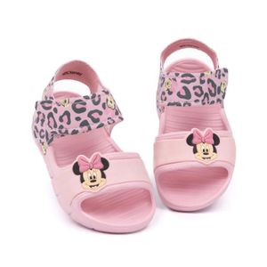 SANDALE - NU-PIEDS Sandales Minnie Mouse pour fille Disney - Ouvertes, à scratch, imprimé léopard - Rose