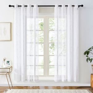 un Paneau /à Oeillets Top Finel Rideaux Voilages de Fen/être Papillon Fatastique pour Cuisine Salon Chambre,140cm x 215cm Blanc
