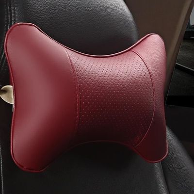 Appuie-tête De Voiture En Cuir Synthétique - Dimensions 28x18 Cm - Respirant, Anti-fatigue - Bande élastique De Fixation - Rouge - 5