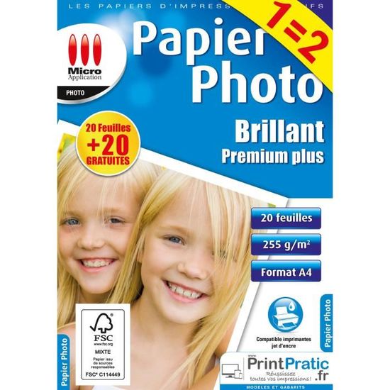 Papier Photo brillant A4 - Maxi Pack - 255 g/m² - 20 Feuilles + 20