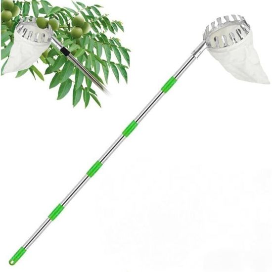 Cueilleur De Fruits Télescopique 5m – Perche Récolte Pomme Poire Pêche Orange Avec Sac Collecte, Outil Jardin Jusqu'à 5 Mètres