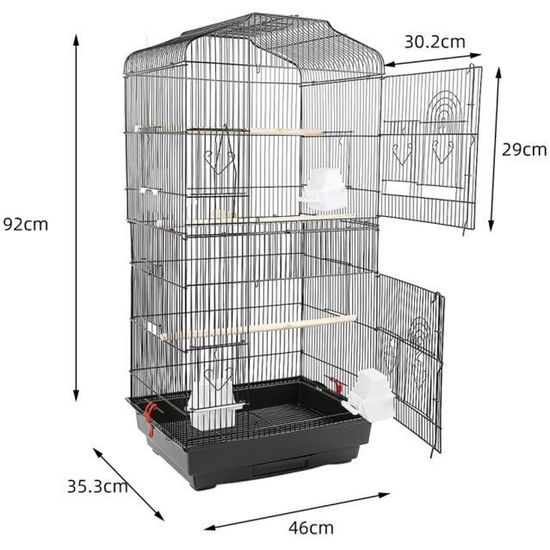 AG Volière Cage à Oiseaux 6*36*93cm Cage Perruches / Cacatoès / Perroquets / Canaries - en Métal - avec Zone de Jeu