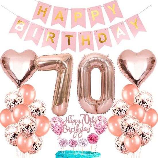 Décoration De Gâteau 70 Ans En Or - Lot De 20 Accessoires (ballons, Toppers, Bougies 7+0) - Idéal Anniversaire, Fête, DIY Pâtisserie - 9