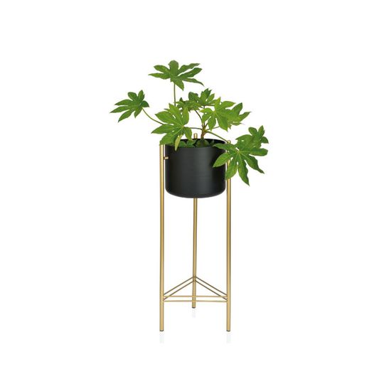 Pot à Pied Vintage En Métal Doré Avec Motifs Feuilles – Design De Hans Kögl, Allemagne Années 70