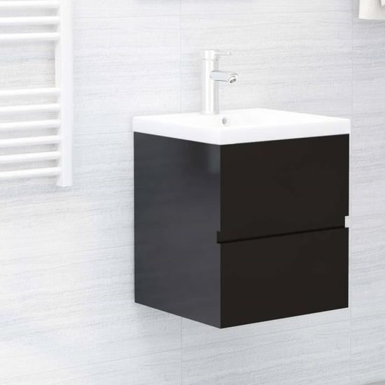 TENDANCES 2021 - Meuble lavabo - vasque, MEUBLE DE SALLE DE BAIN, WC, TOILETTE, Noir brillant 41x38,5x45 cm Aggloméré GIF54295
