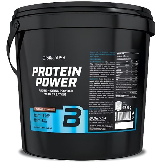 Protein Power 4kg CHOCOLAT Biotech USA Proteine de Whey Caseine Soja