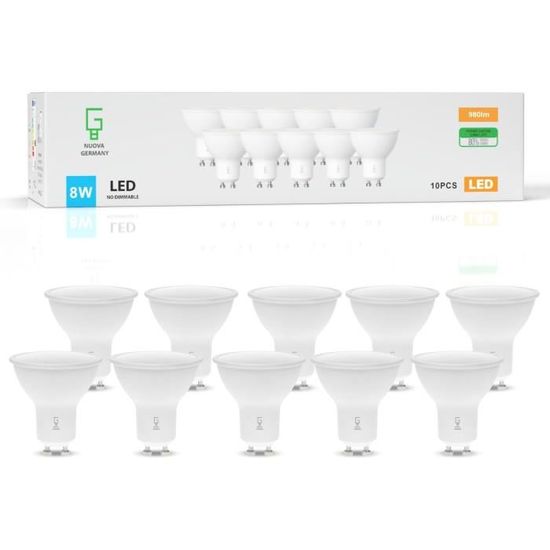 Ampoules Led Gu10, 8W Equivalent À 100W, 980 Lumens, Longue Durée