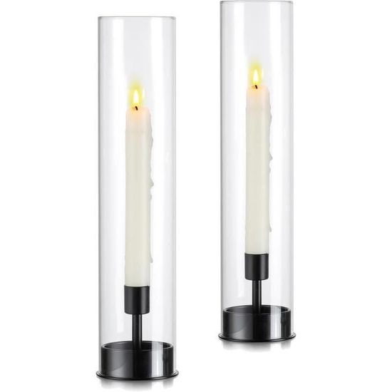 Décoration Table Noël Bougeoirs Ouragan Glasseam Lot De 3 - Verre Et Métal Noir | Pour Bougies Pilier, Ou Mariage Décoration Table événement