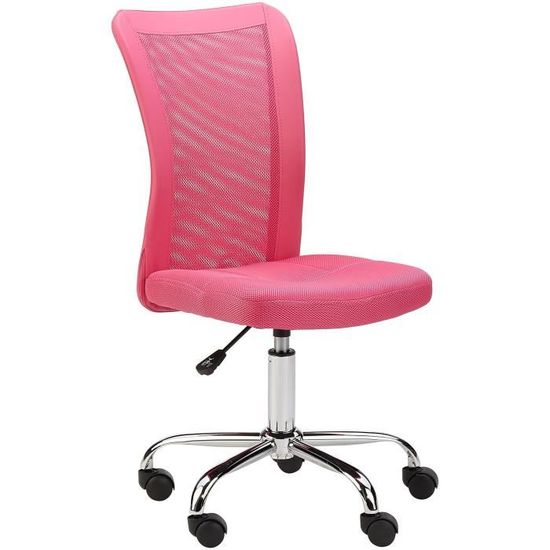 Inter Link Chaise de bureau enfant piètement métal revêtement tissu mesh rose 