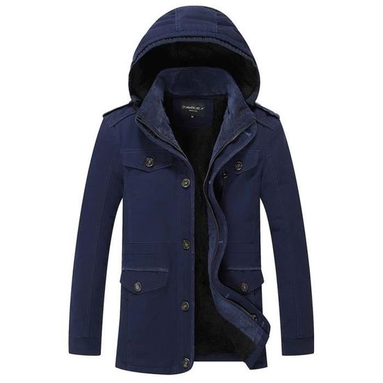 Parka Homme Hiver a Capuche en Molleton Casual Veste Chaude en Coton Epaisse Bleu Cdiscount Pret a Porter