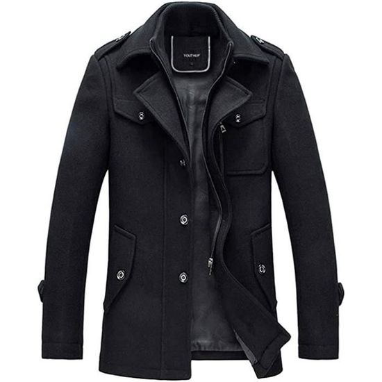 Manteau Homme Laine Hiver Chaud Trench Coat Caban elegant Blouson Parka Veste Regular Fit Casual Manteaux noir Cdiscount Pret a Porter