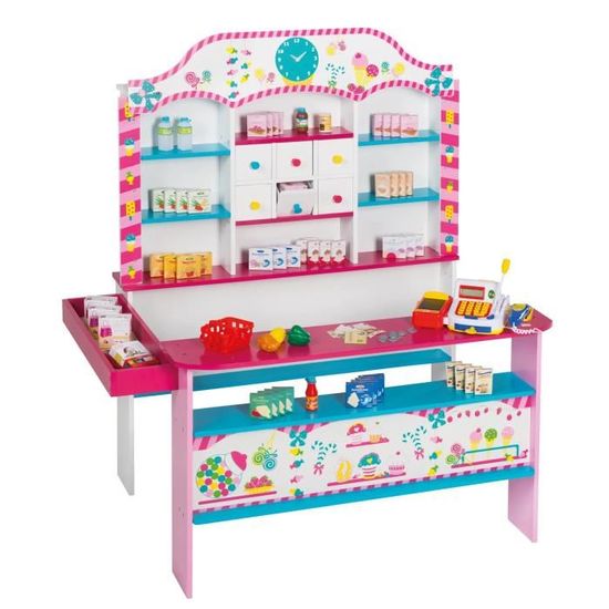 ROBA Marchande "Candy Shop" en Bois + Caisse Électronique et Accessoires - Multicolore
