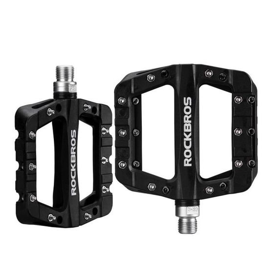 Pédales De Vélo En Nylon Léger - Double Roulement, Design Antidérapant - Compatible VTT Et Vélo De Route - Noir
