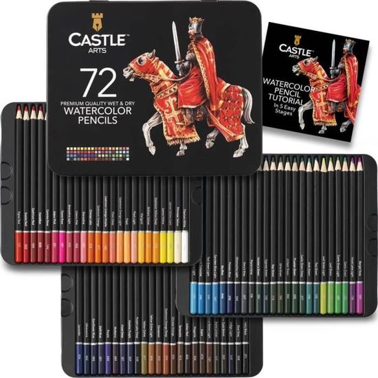 Castle Art Supplies Set de 72 Crayons Aquarellables, Pigments Intenses  pour Estompage, Dessin et Peinture
