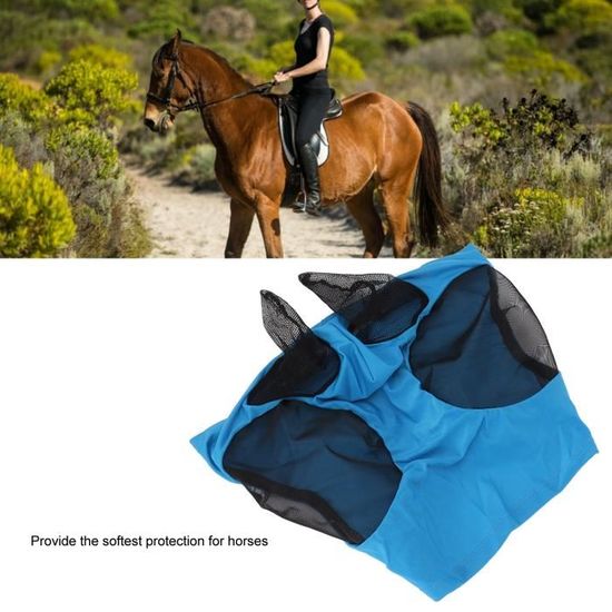 Masque Anti-mouches Pour Cheval Avec Protection UV - Grand Espace Oculaire, Velcro Réglable, Léger