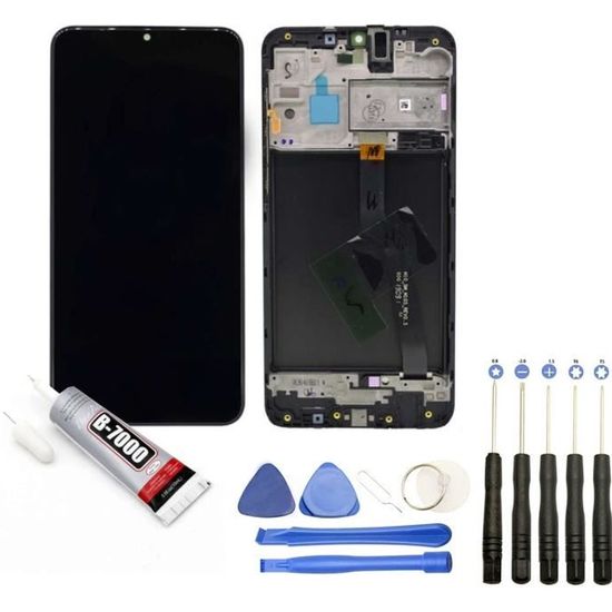 Vitre tactile + Ecran LCD sur châssis compatible avec Samsung Galaxy A10 SM-A105F 6.2" Bleu + Kit outils + Colle B7000 Offerte
