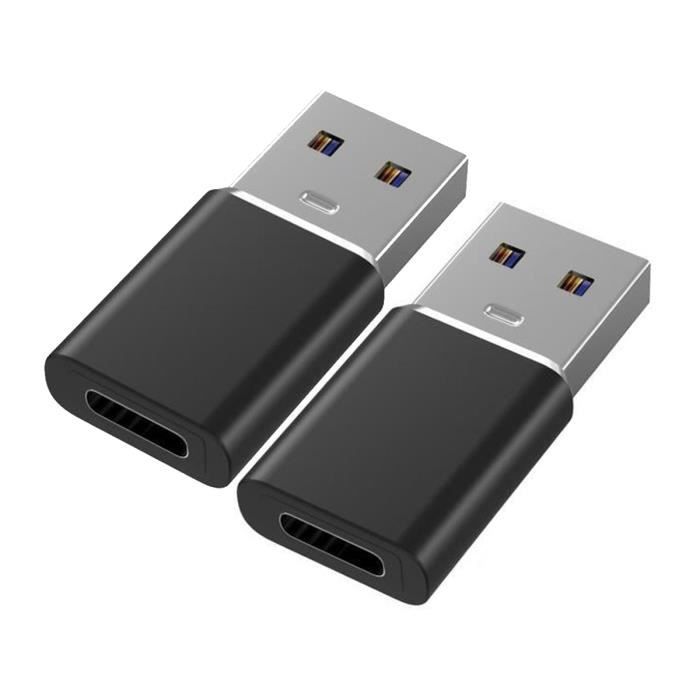 Lot de 2 Adaptateur USB 3.0 vers USB-C compatible chargeur  secteur-Ordinateur vers USB-C Orange Noir - Yuan Yuan