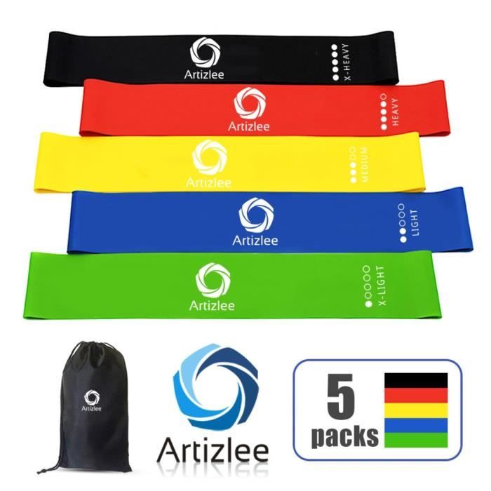 Bande de Fitness élastique, ARTIZLEE Bande de Résistance élastique 5 Niveaux de Force - avec Sac de Rangement