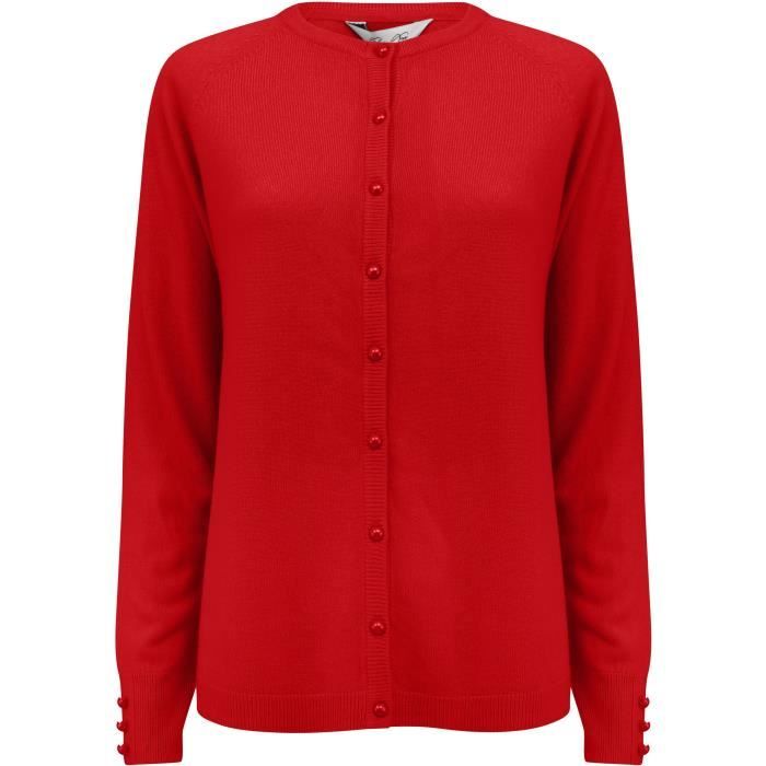 PLUM TREE Cardigan Bouton Uni Col Rond Rouge Femme