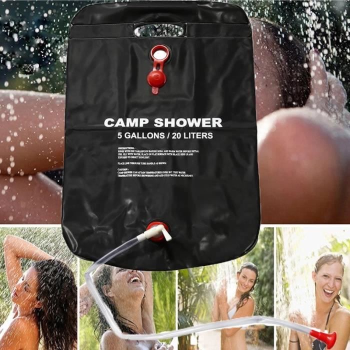 Sac de douche pliable à énergie solaire Camp chauffé en PVC Camping en plein air Voyage stockage de l'eau 20L