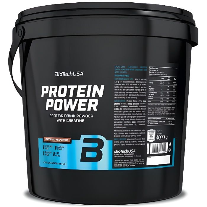 Protein Power 4kg CHOCOLAT Biotech USA Proteine de Whey Caseine Soja Creatine + Glutamine et BCAA
