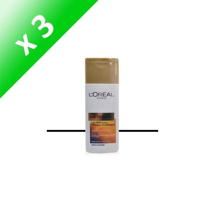L'OREAL PARIS Age Perfect Lait Démaquillant Confort Yeux et Visage Peaux Matures - 200 ml (Lot de 3)