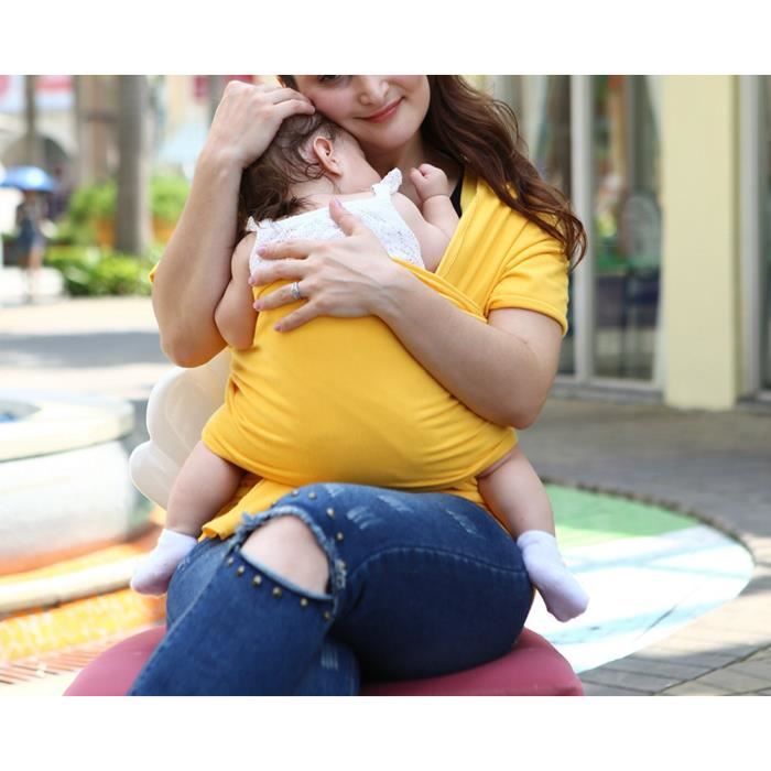 Écharpe de portage pour porter bébé porte kangourou baby carrier Sac à dos Porte Bébé en coton+lycra élastique tabouret bébé-Jaune