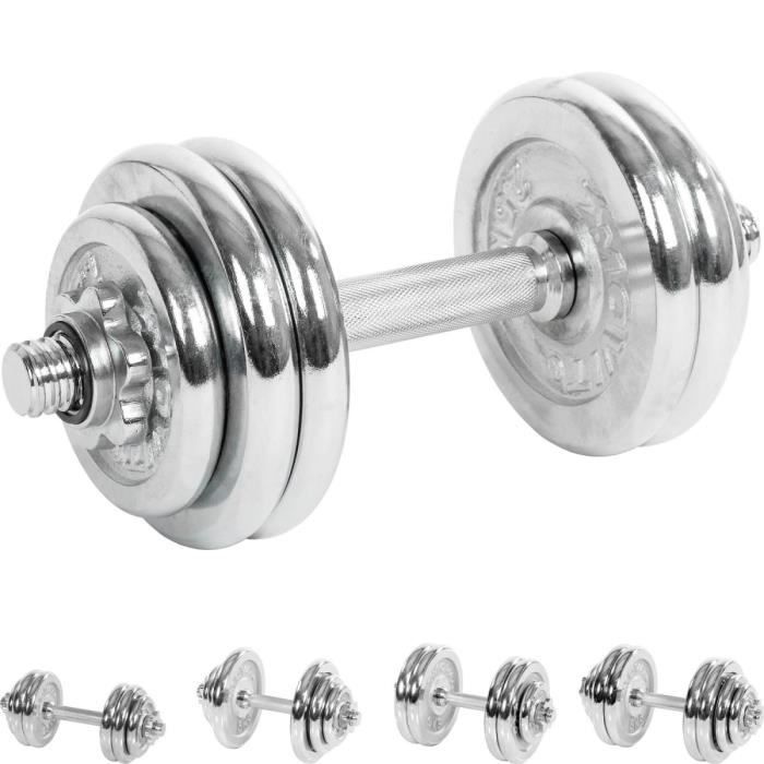 MOVIT Set d'haltères avec barre courte et poids chromés 15 kg