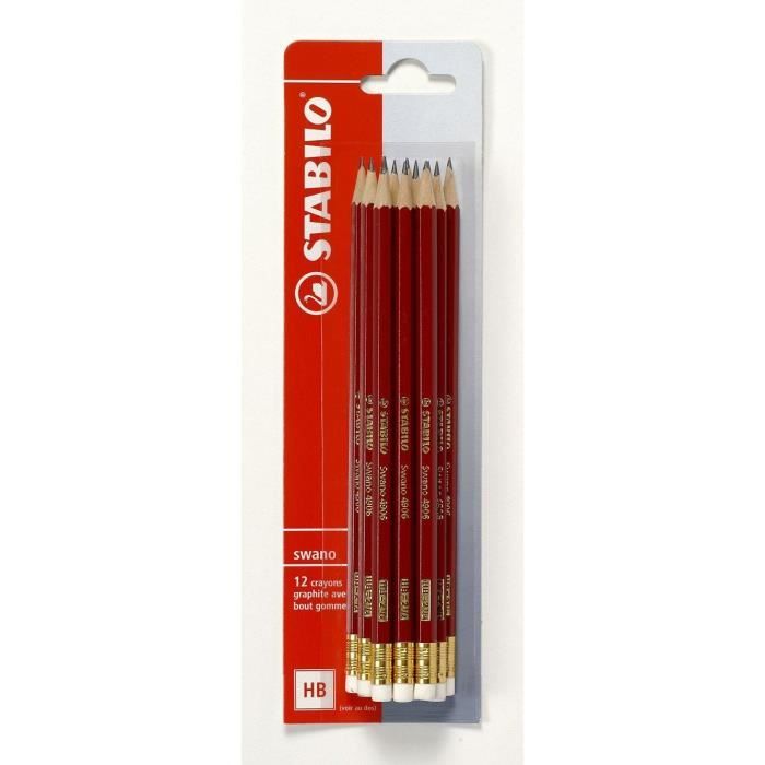 STABILO 12 Crayons Graphites Swano -HB- Bout gomme