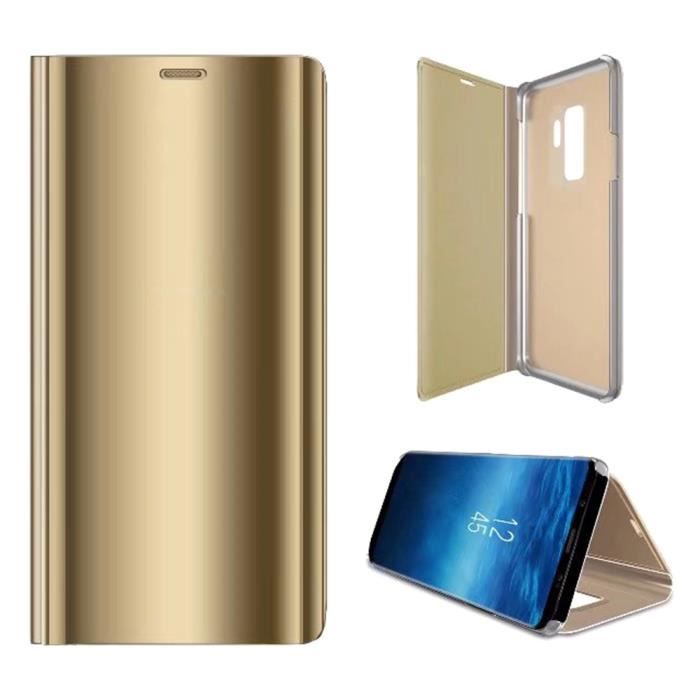 Flip Clear View Mirror Cover Stand Coque pour Samsung Galaxy S9 Plus - Or
