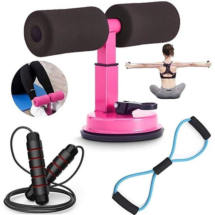 XJYDNCG Abdos Musculation Kit, Abdominaux Sit Up Bar + Bande Elastique Fitness + Corde a Sauter, Sport Maison Materiel