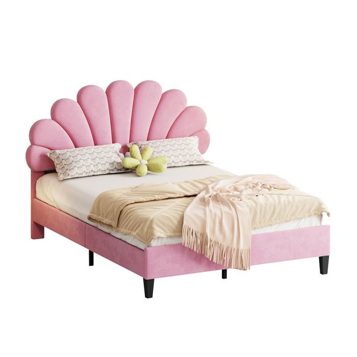 MODERNLUXE Lit double rembourré 140 x 200 cm cadre de lit avec tête de lit fleurie et sommier à lattes en tissu velours rose MODERNLUXE Lit double rembourré 140 x 200 cm cadre de lit avec tête de lit fleurie et sommier à lattes en tissu velours rose